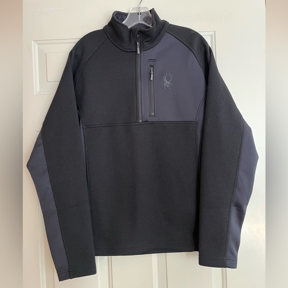 Men’s Spyder Gait half zip pull over black charcoal gray sweater jacket. Medium